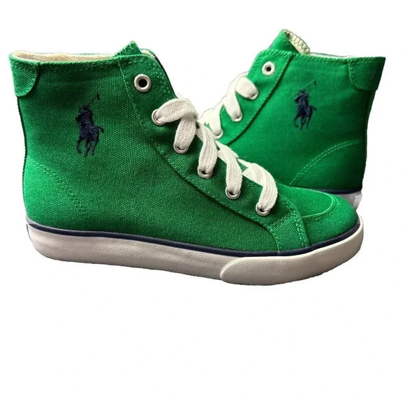 Polo Ralph Lauren Kelly Brisbane Hi 91718 Kids Sneaker Green Size 1 New - Picture 1 of 16